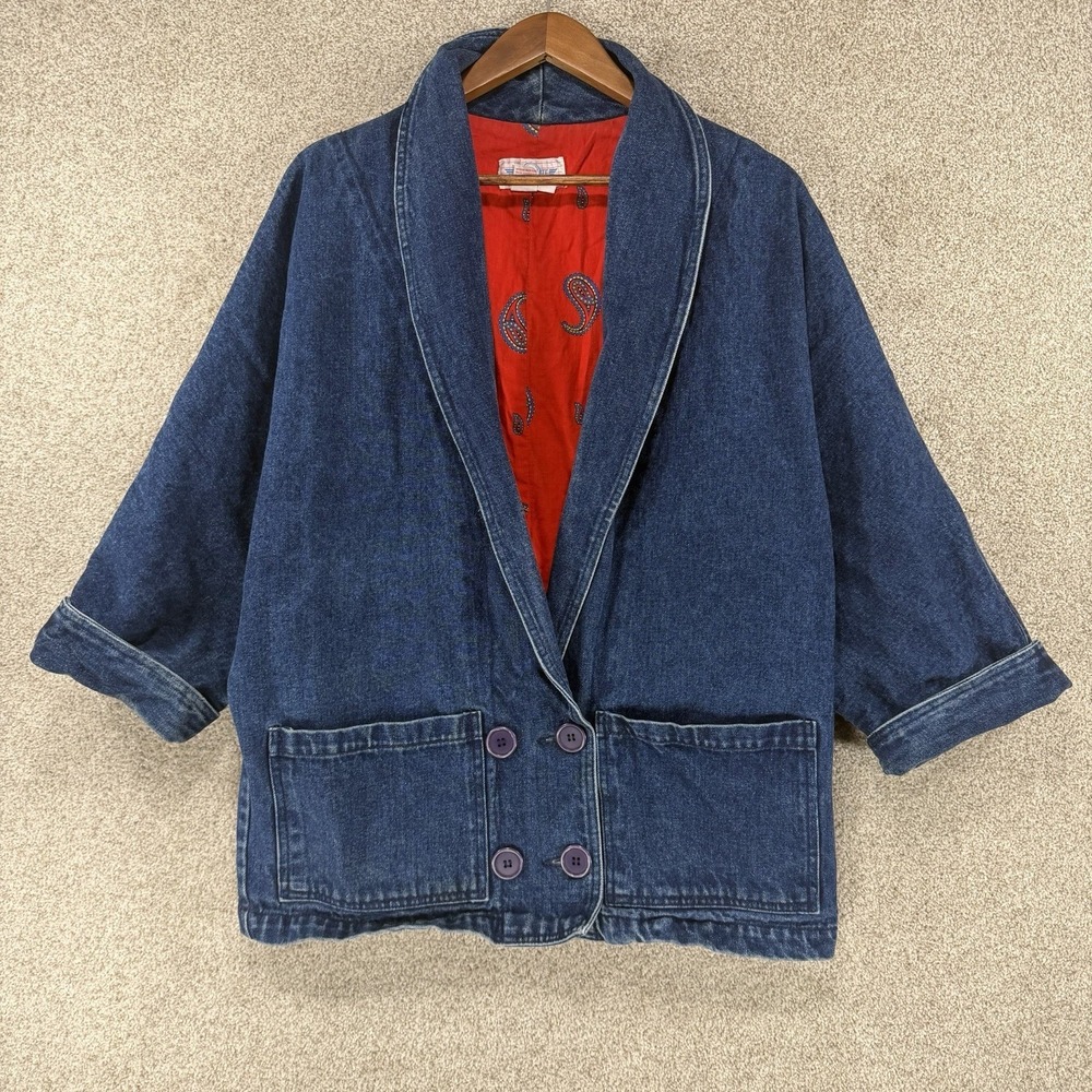 Checkmate VTG Denim Western Jacket Womens 1X Oversized Batwing Utility Coat